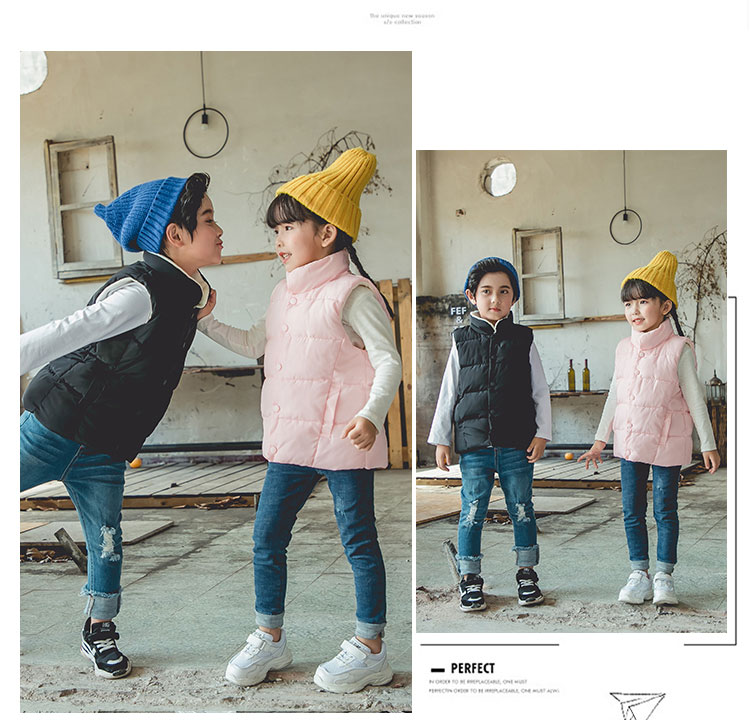 Áo mới bé gái cotton vai cổ áo dày cotton xuống mùa thu và cô gái mùa đông mặc áo vest cotton ấm áp mặc áo gile len trẻ em