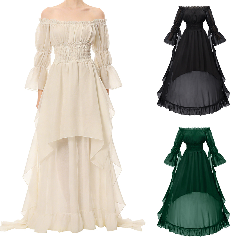 Women's Medieval Victorian Off-Shoulder Dress Renaissance Fair Fairy Long Dress