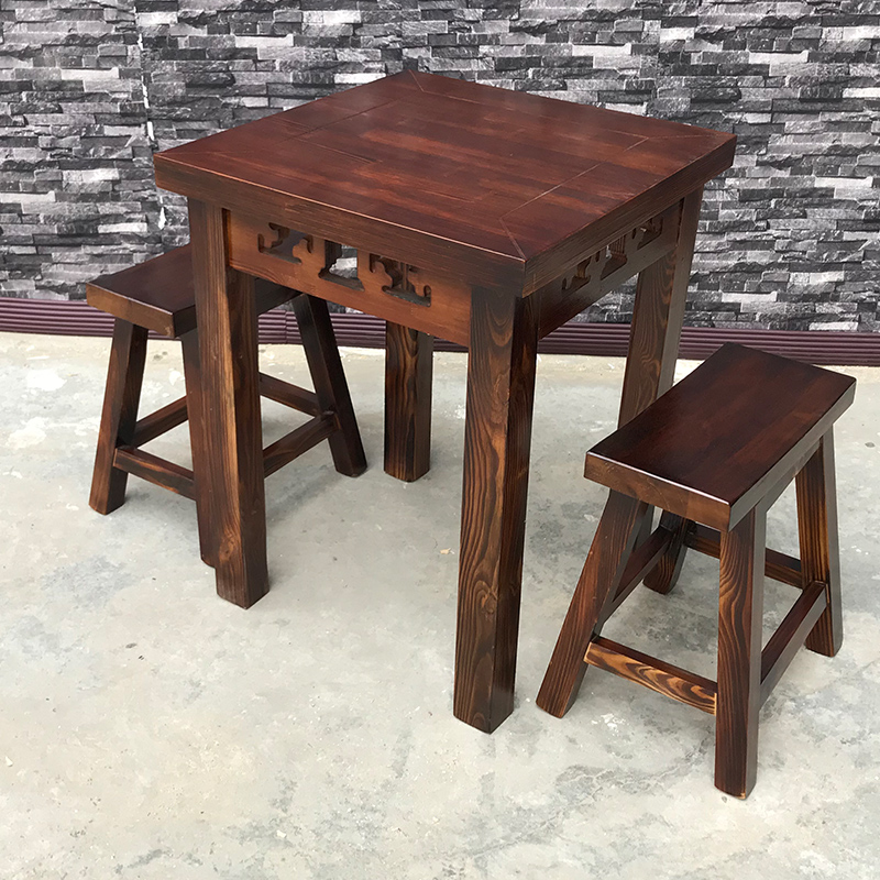Sichuan style table and chair combination Square solid wood eight immortals table Restaurant Leisure farm Chinese restaurant table Earth restaurant fast food table
