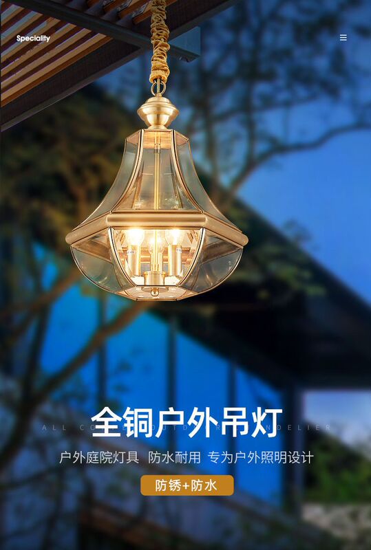 All-Copper Outdoor Chandelier Waterproof Villa Foyer Light Entrance Door Light Pavilion Corridor Sunroom Light Super Bright Ceiling Light