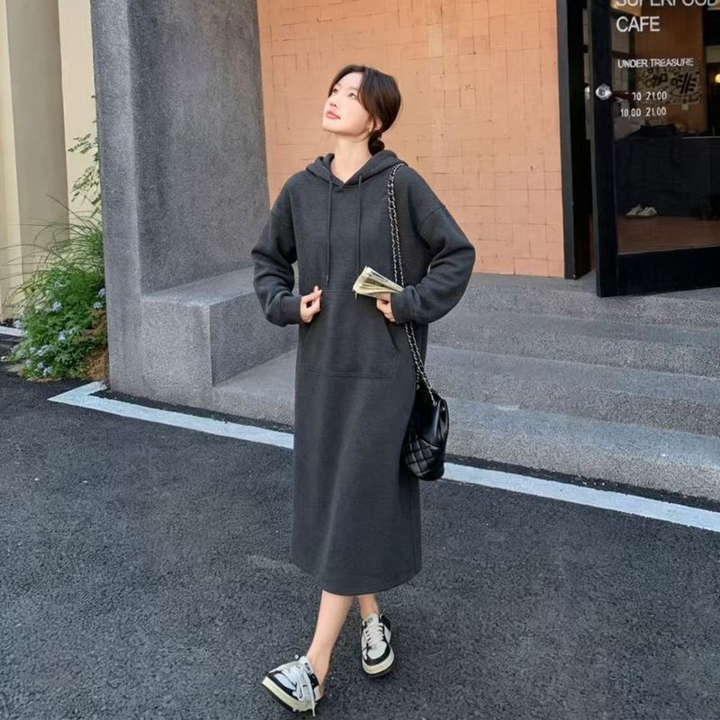 High-End Plus-Size Women's Clothing for Spring and Autumn, Loose and Slimming Hooded Long-Sleeve Sweatshirt Dress, Long Dress for Plus-Size Women and Pregnant Women High-End Plus-Size Women's Clothing for Spring and Autumn, Loose and Slimming Hooded Long-Sleeve Sweatshirt Dress, Long Dress for Plus-Size Women and Pregnant Women