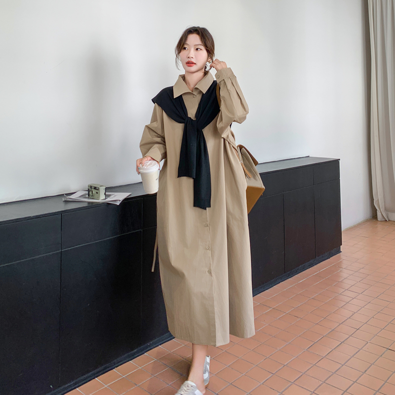 Plus-Size Dress for Spring and Autumn, Loose Fit, Age-Reducing, Extra Large Size, Maternity Dress That Covers the Belly, Slimming, Waist-Cinching Long Dress