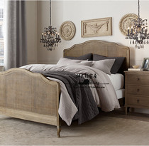 American country style French retro solid wood bed Neoclassical simple double rattan bed British antique distressed wedding bed