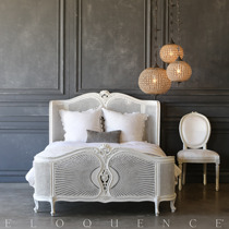 Exported to France French retro solid wood carved rattan bed American country style British antique rattan double bed