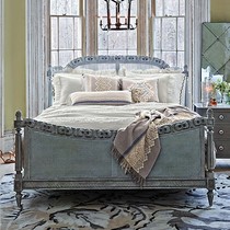 American country style French retro solid wood bed European style luxury old rattan bed Provence rose carved double bed