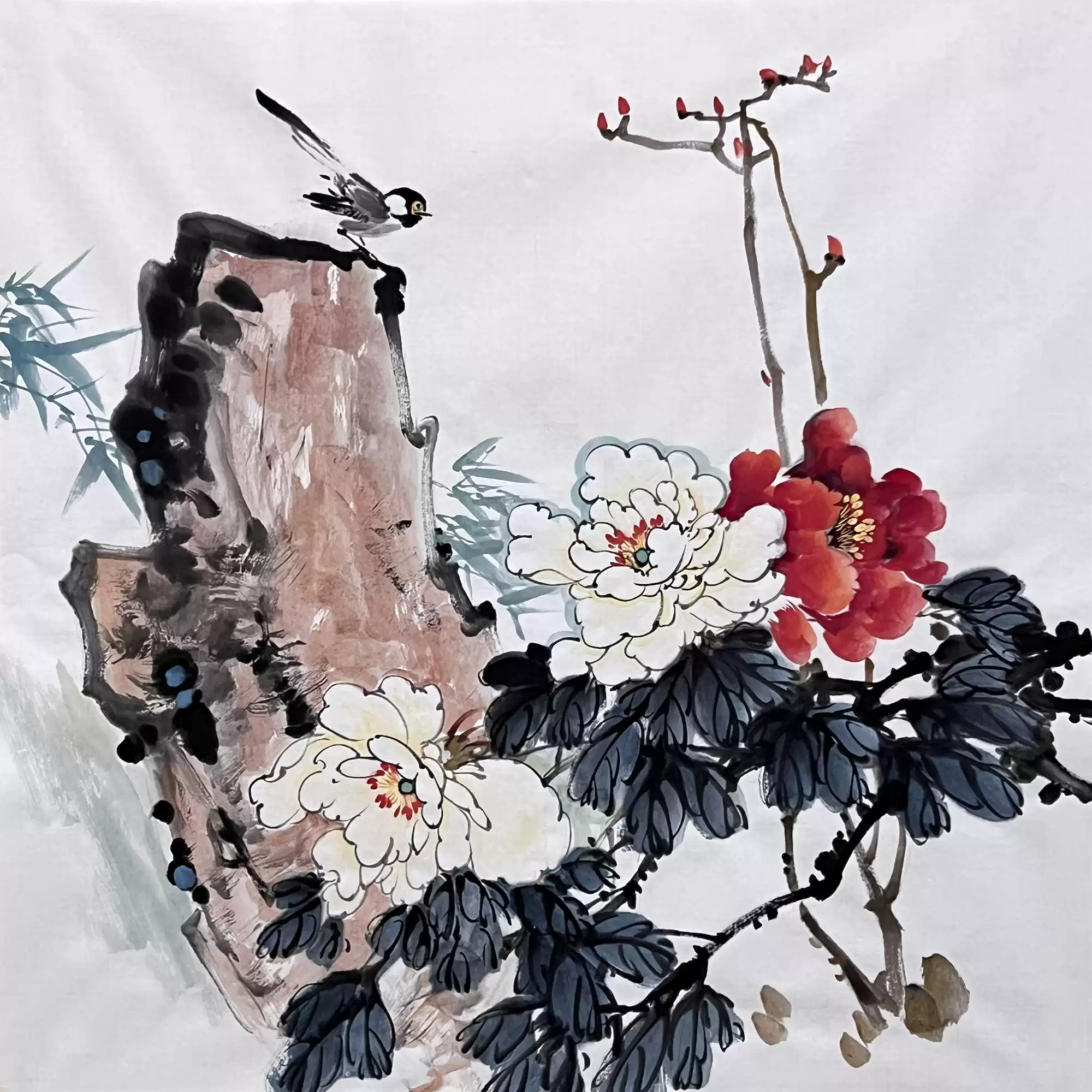 水墨画竹子国画定制四尺八开无款纯手绘花鸟画宣纸画芯新中式墙画-淘宝