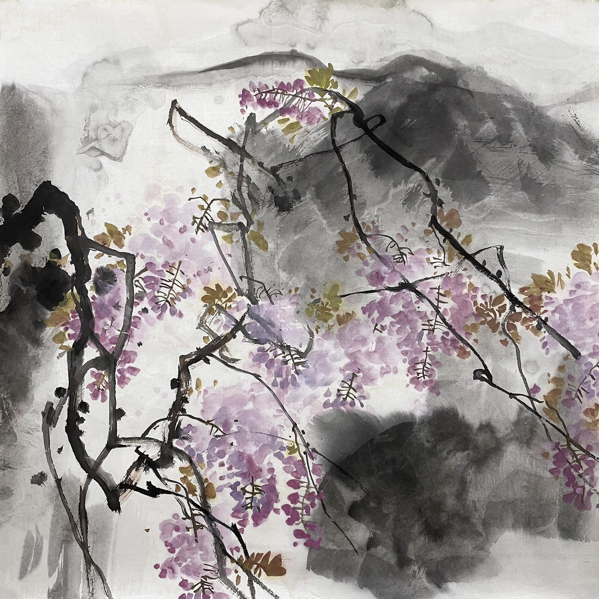 国画紫藤花四尺斗方新中式风格装饰画无装裱宣纸手绘精品玄关背景墙首选