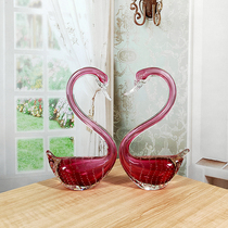 Wedding gift swan ornaments Boshan handmade glass crafts pink living room TV cabinet wine cabinet home accessories