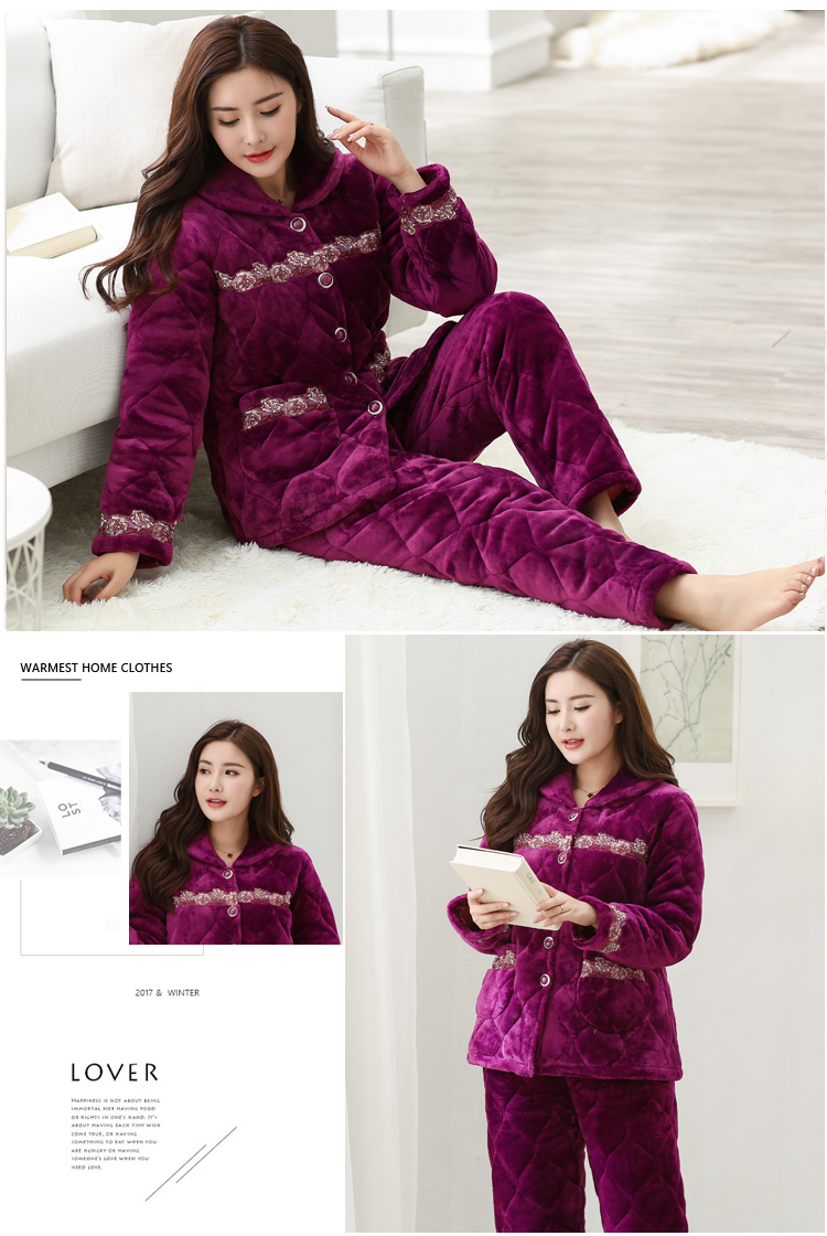 Đồ ngủ mới của phụ nữ mùa đông quần dài tay giản dị bông thêm lớn san hô nhung dịch vụ nhà đỏ phù hợp với đậu đỏ đồ bộ thể thao nam