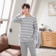 .Mens pyjama dài tay cotton mùa xuân và mùa thu đồ ngủ bé trai béo 220 kg - Giống cái