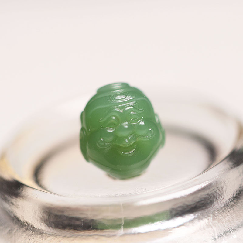 Natural Hetian jade jasper powder green God of wealth head pendant pendant back cloud Sugong Ye Suiqun master no black and no miscellaneous
