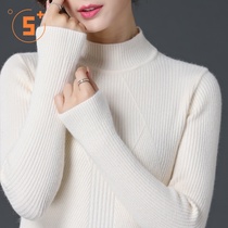 2021 autumn winter 100% pure cardigan black slim half turtleneck sweater thick knitted cashmere base shirt Women
