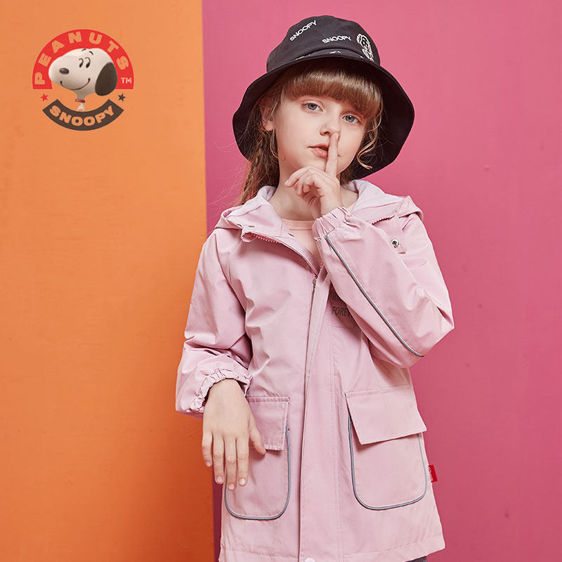 Snoopy children's clothing girls middle-aged children spring and autumn new hooded jacket solid color casual top fashion trend coat