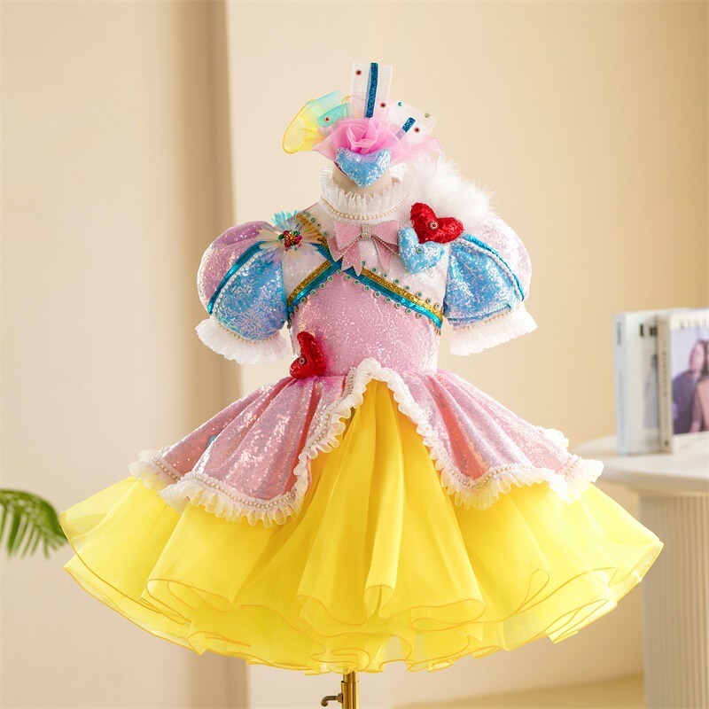 Happy Sunshine Performance Costumes Kiss Little Dimple Girls Cute Short Dresses Campus Competition Performance Costumes 2024