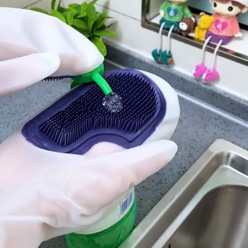 Lise Living Museum Thickened Silicone Dishwashing Gloves Anti Slip Heat Insulation Magic Brush Wash Pan Brush Housework Waterproof Wash Brushed