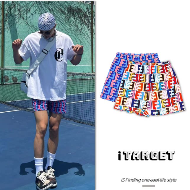 EE American though knee shorts Tide Cards Summer Print Loose Mesh Breathable Casual Basketball Running 40% Pants 