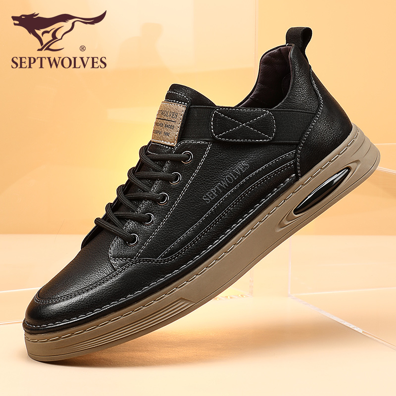 Мужская обувь Seven wolves; осенние мужские кроссовки; нескользящая обувь на мягкой подошве с низким вырезом; повседневная обувь из черной кожи; мужская повседневная кожаная обувь