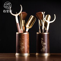 Pickliju six gentlemen set brass tea wash tea clip spoon Knife cup holder coaster set high-grade kung fu tea set accessories