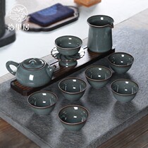 Shiliju Longquan celadon tea set set household high-end Ge kiln iron tire ice crack set Kung Fu tea set Teapot