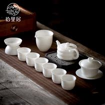  Shiliju Dehua white porcelain sheep fat jade Kung Fu tea set household high-end handmade tea ceramic teapot gift