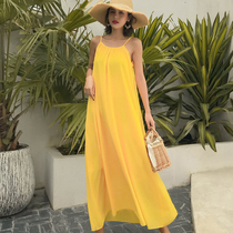 Beach skirt women Summer fat MM loose size suspenders dress thin seaside holiday Super fairy Maldives long dress