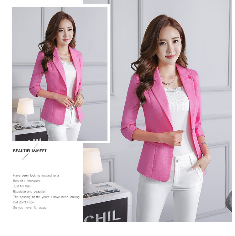 Mùa hè 2017 mới cotton và vải lanh tay áo nhỏ phù hợp với nữ thường mỏng phần một nút bảy tay áo phù hợp áo vest blazer nữ