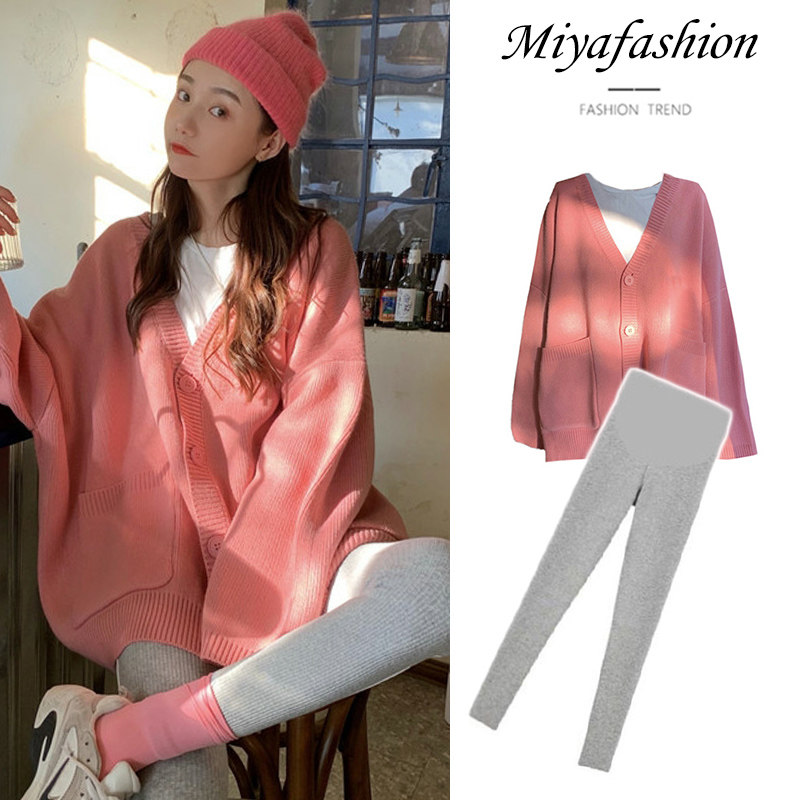 Pregnant Woman Spring Clothing Suit Fashion style 2022 Spring and autumn new net red knit jacket pure cotton blouse Two sets of autumn and winter