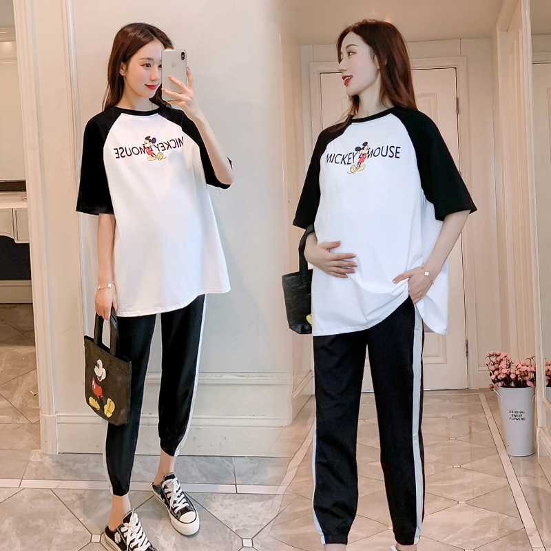 Maternity T-shirt summer cotton short-sleeved medium-length loose top summer 2021 new summer tide mom base shirt