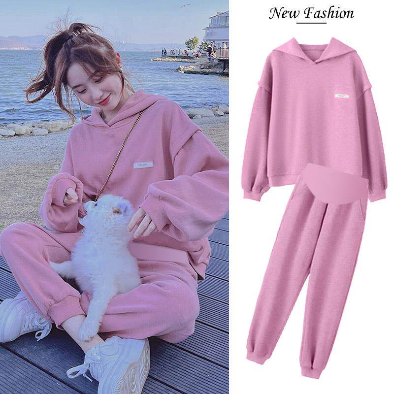 Maternity Autumn Suits Fashionable New Small Autumn Loose Casual Sports Thick Cotton Spring and Autumn Two-piece Set