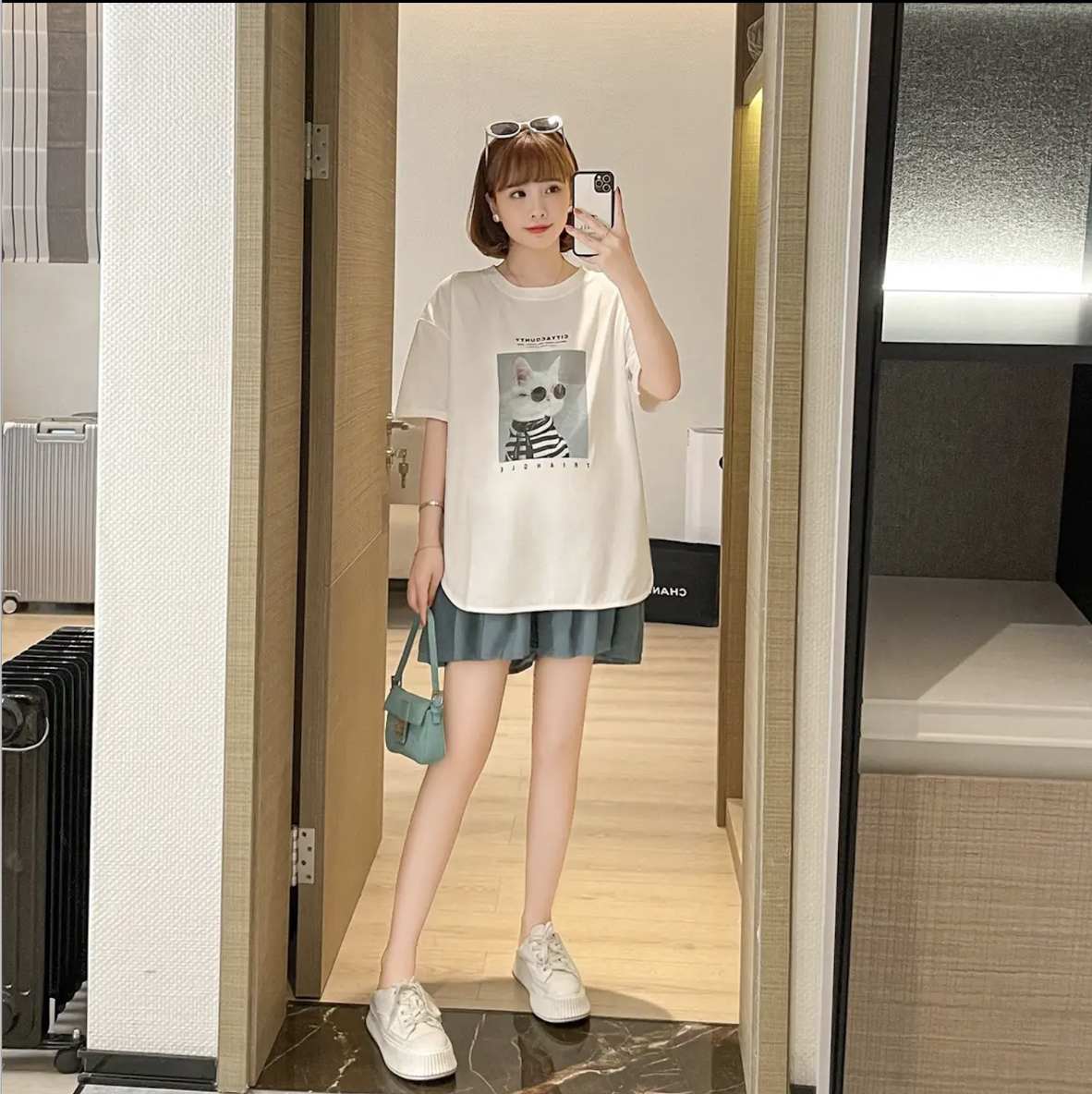 Maternity set women's summer thin outing shorts two-piece set of foreign school net red maternity wear summer casual fashion model