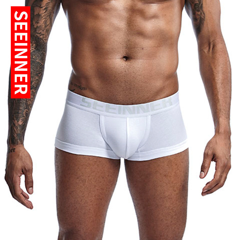 Seeinner Underwear Men's Underwear Foreign Trade Aliexpress Amazon Cotton Ribbed Solid Color Men's Boxer Briefs