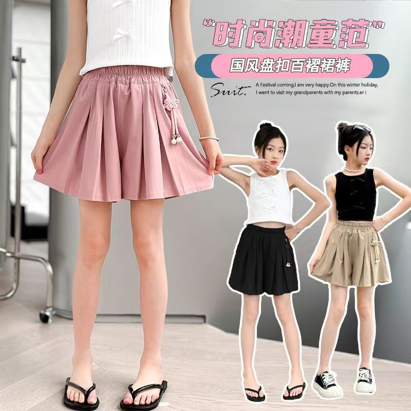 New Chinese Style Girls' Outerwear 2025 Culottes Princess Style Popular Pleated Skirt Retro Internet Celebrity Shorts Ice Silk Culottes New Chinese Style Girls' Outerwear 2025 Culottes Princess Style Popular Pleated Skirt Retro Internet Celebrity Shorts Ice Silk Culottes