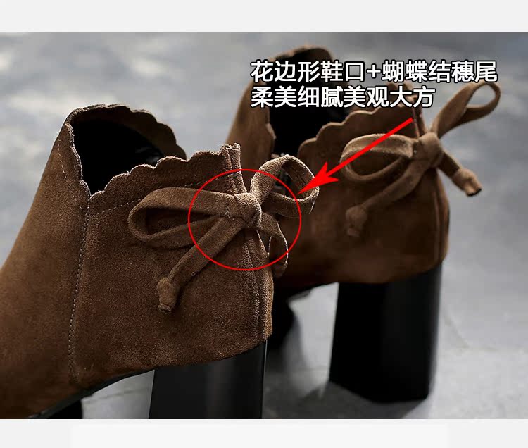 Bow Booties Women 2018 Mùa thu New England Gió dày với Martin Boots Thời trang Giày cao gót nữ bốt nữ