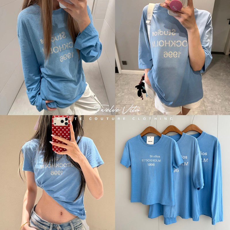 Twelve Vita Summer Soda! 1996 New Color Glacier Blue Letter Long and Short T-Shirt Top for Women