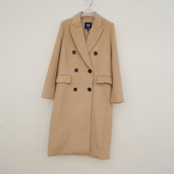 拉系SM专柜正品女冬加厚暖过膝双排扣正肩毛呢外套大衣5A2544驼色