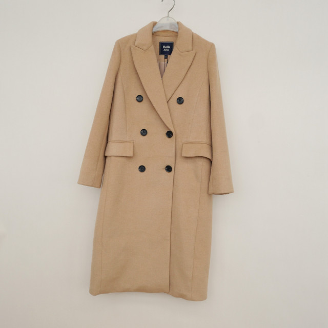 拉系SM专柜正品女冬加厚暖过膝双排扣正肩毛呢外套大衣5A2544驼色