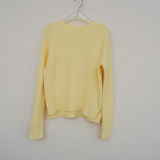 拉系列SM专柜正品 女冬优雅舒柔腈纶钉珠宽松圆领毛衣4A3343黄色