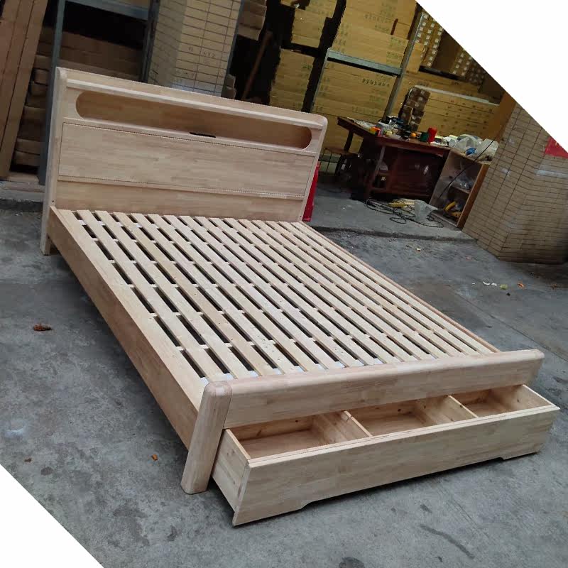 Nordic modern minimalist 1 8 double bed master bedroom solid wood bed economic log single bed 1 5 meters 1 35 home