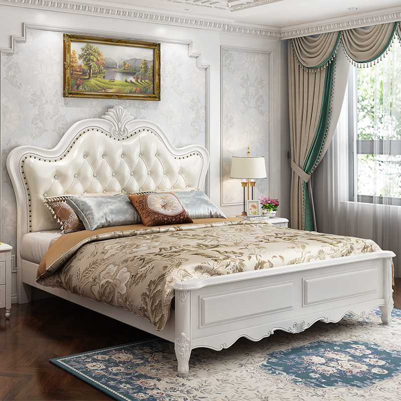 European solid wood bed 1 8 m light luxury American shuang ren chuang jia modern minimalist princess bed white master storage bed