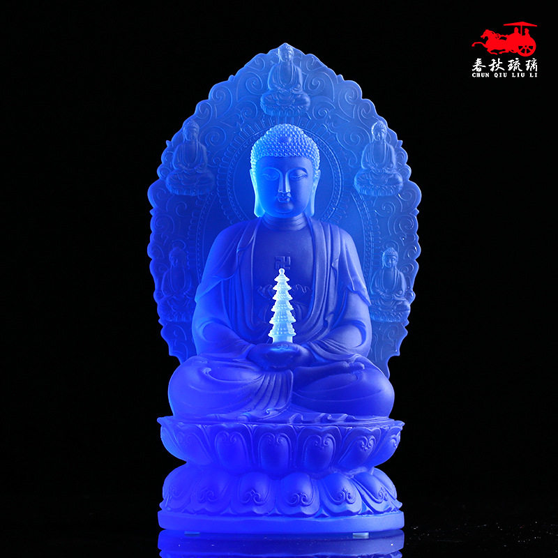 Old Fa Glass Tota Pharmacist Buddha Home Dedicated to Buddha Temple Temple Handicrafts