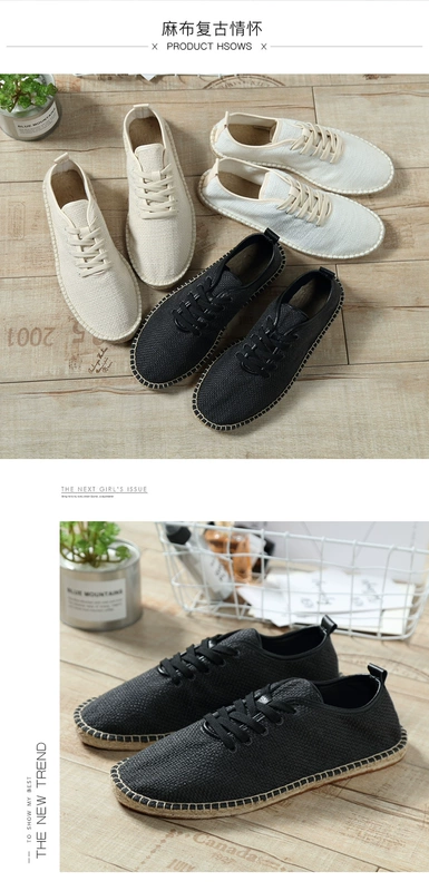 Giày nam mùa hè giày vải lanh Phiên bản Hàn Quốc của xu hướng giày lười thường Bắc Kinh vải cũ giày xã hội sinh viên ngư dân - Plimsolls giầy thể thao nam