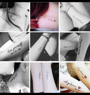 Tattoo stickers English letters electrocardiogram men and women waterproof long-lasting personality fresh simulation couple social tattoo stickers