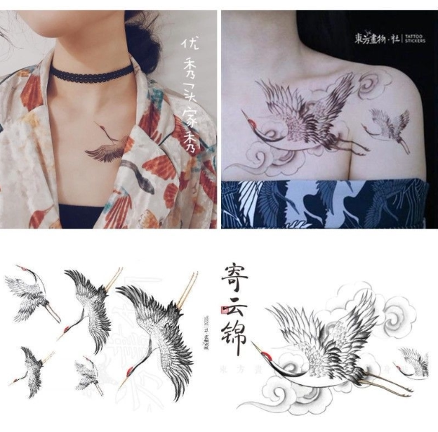 Fairy Crane Tattoo posted to Yungwan Ancient Wind Original Xiangyun Art Girl Waterproof China Wind Hanfu Paste