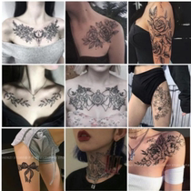 Vegan Juice Herb Ben Tattoo Patch Waterproof Female Persistent Ins Wind Dark Black Ensemble Collarbone Sexy Arm Big Flower Arm