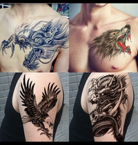 Waterproof long-lasting tattoo stickers domineering man over the shoulder dragon blood wolf head chest flower arm realistic totem tattoo stickers