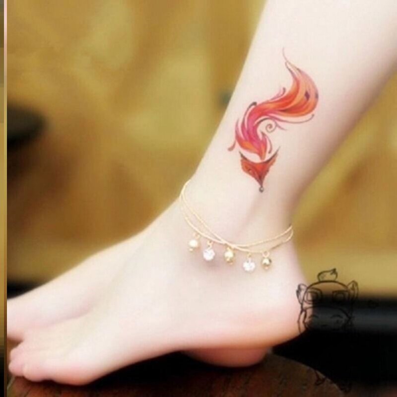 Waterproof Tattoo Sticker Nine Tailed Fox Woman Persistent Korea Emulation Chest Wrist Ankle Black And White Sexy Chest Small Fox