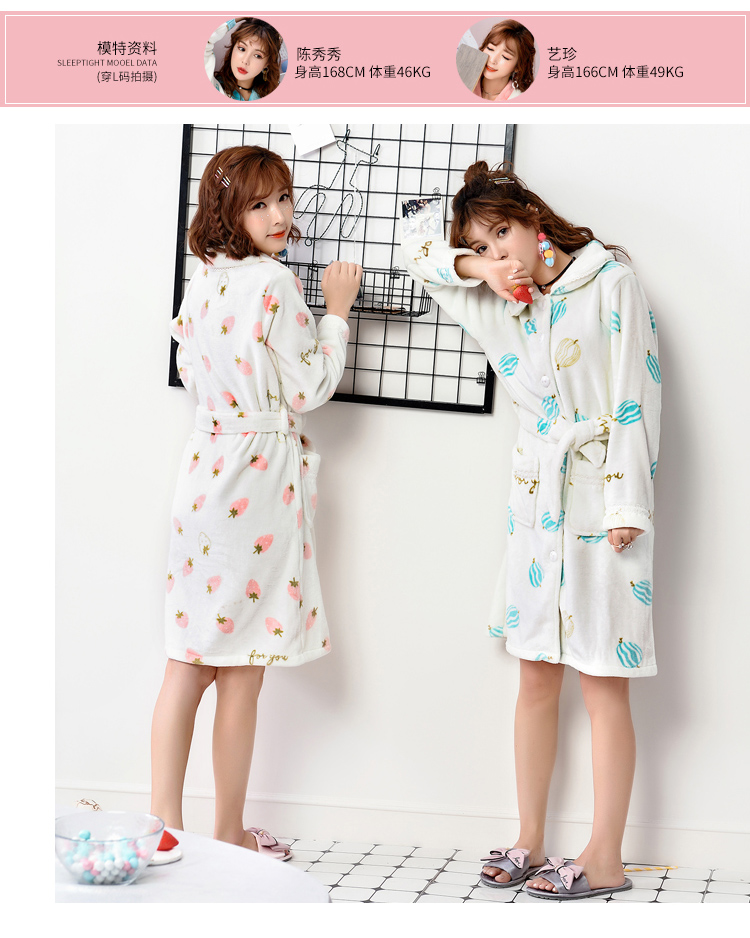 Bộ đồ ngủ ngủ nữ mùa đông dài tay san hô flannel flannel nightdress sexy áo choàng tắm áo choàng nhà dịch vụ bạn gái pijama nam
