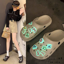 Japanese gp hole shoes ins tide flat bottom fashion Baotou half slippers womens summer non-slip sandals and slippers