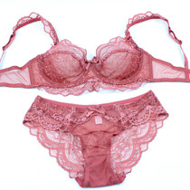 Large size sexy push-up underwear with steel ring thin section fat mm big breasts show small bra set light and breathable to receive auxiliary milk