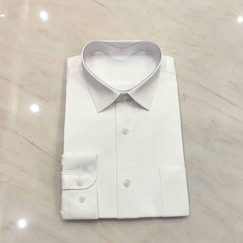 Authentic 3502 Square Collar Long-Sleeve Fine-Textured White Dress Shirt for School Honor Guard Performance, Wedding, and Groomsmen Attire with Lining